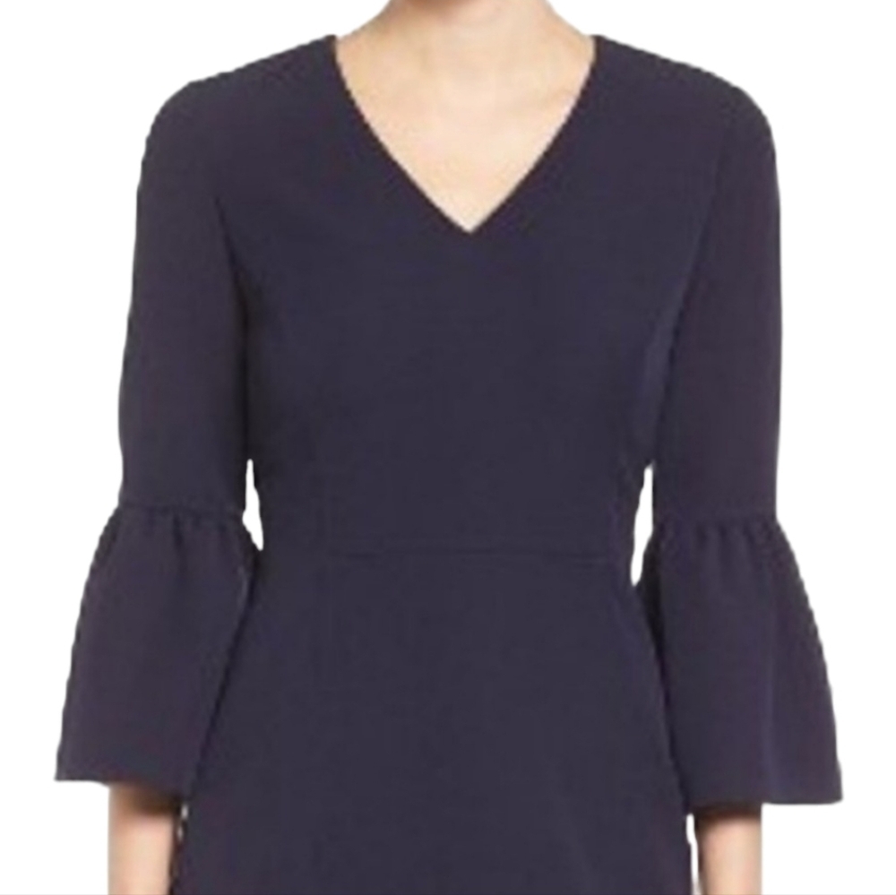 Emerson Rose Navy Blue V-Neck Bell Sleeve Sheath Knee Length Dress Size 2 Career - Picture 2 of 7